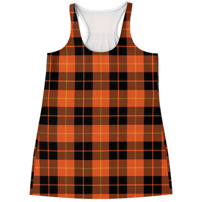 Orange Black And Yellow Tartan Print Women's Racerback Tank Top