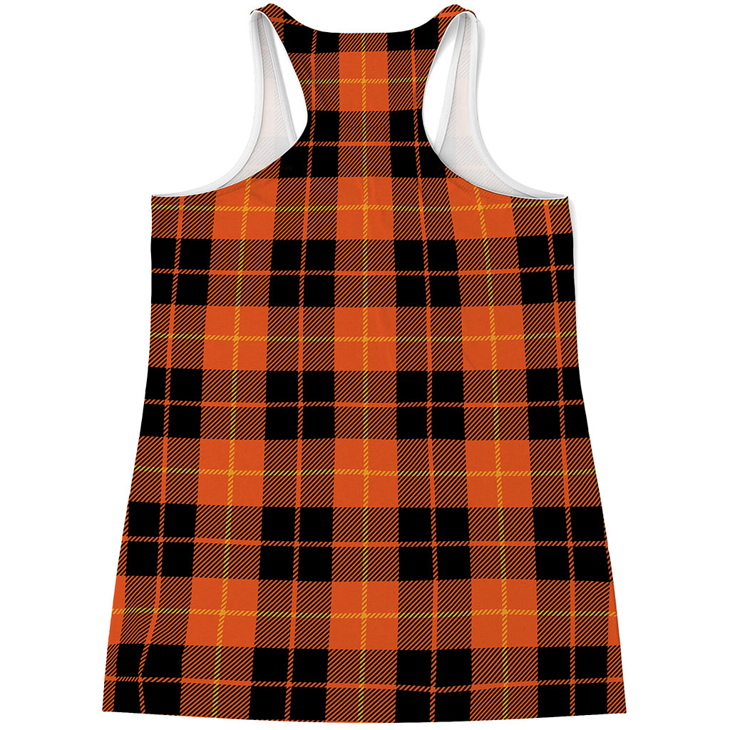 Orange Black And Yellow Tartan Print Women's Racerback Tank Top
