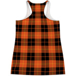 Orange Black And Yellow Tartan Print Women's Racerback Tank Top