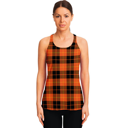 Orange Black And Yellow Tartan Print Women's Racerback Tank Top