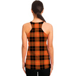 Orange Black And Yellow Tartan Print Women's Racerback Tank Top