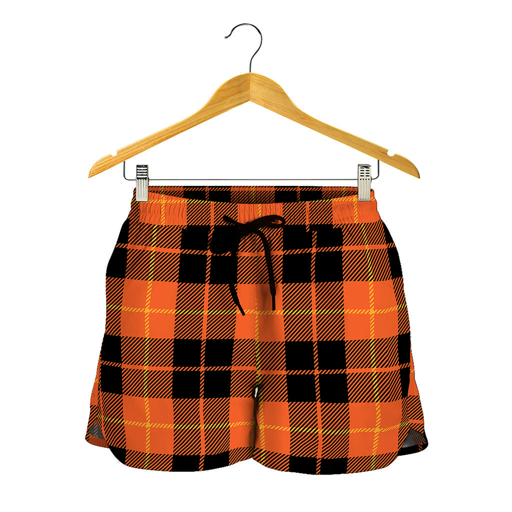 Orange Black And Yellow Tartan Print Women's Shorts