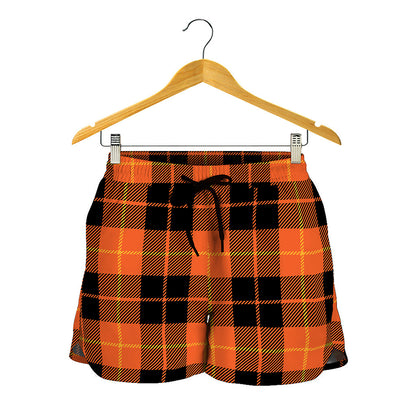 Orange Black And Yellow Tartan Print Women's Shorts
