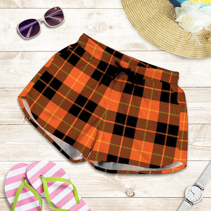 Orange Black And Yellow Tartan Print Women's Shorts
