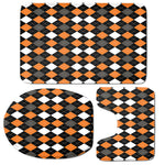 Orange Black Grey And White Argyle Print 3 Piece Bath Mat Set