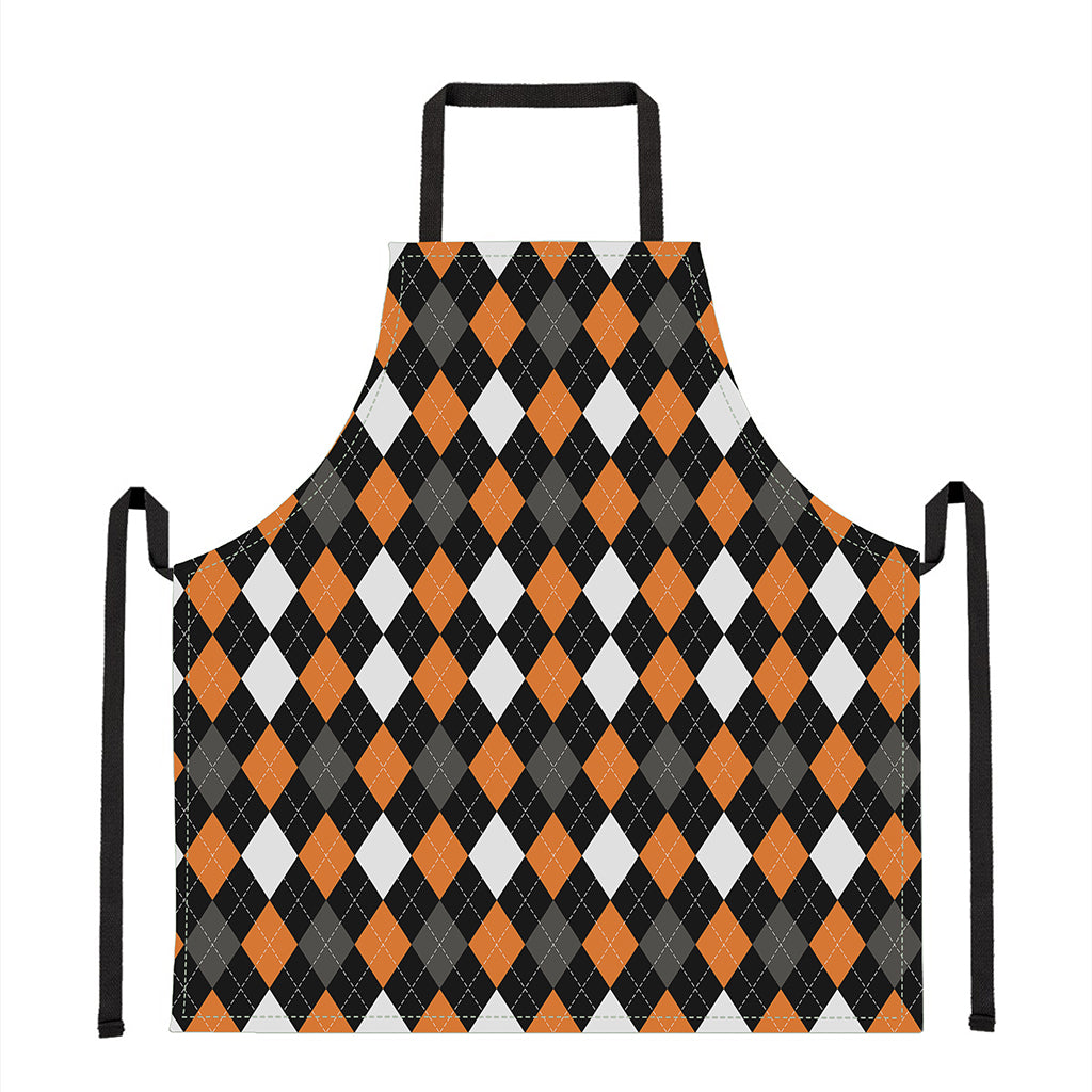 Orange Black Grey And White Argyle Print Apron