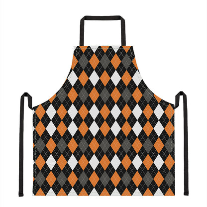 Orange Black Grey And White Argyle Print Apron