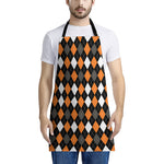 Orange Black Grey And White Argyle Print Apron
