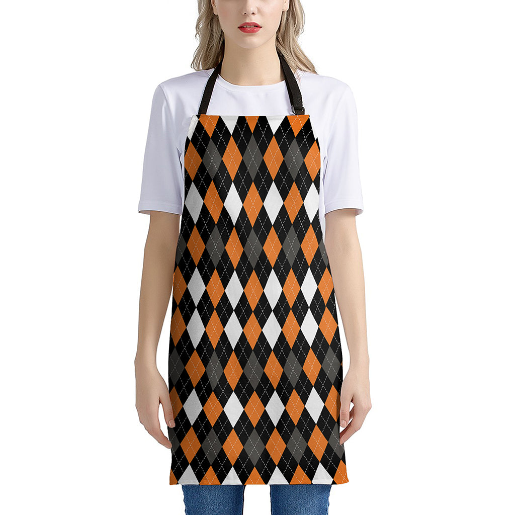 Orange Black Grey And White Argyle Print Apron