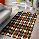 Orange Black Grey And White Argyle Print Area Rug