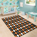 Orange Black Grey And White Argyle Print Area Rug