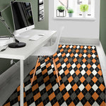 Orange Black Grey And White Argyle Print Area Rug