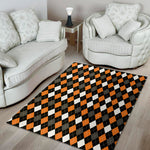 Orange Black Grey And White Argyle Print Area Rug