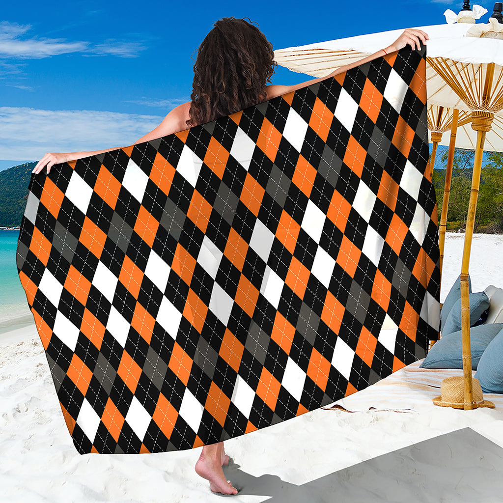 Orange Black Grey And White Argyle Print Beach Sarong Wrap