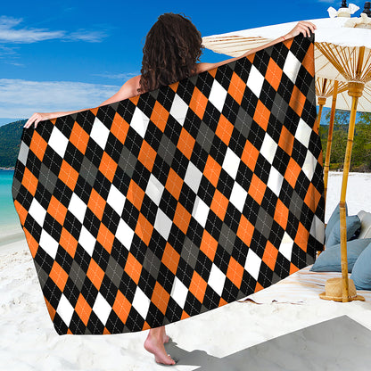 Orange Black Grey And White Argyle Print Beach Sarong Wrap