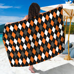Orange Black Grey And White Argyle Print Beach Sarong Wrap