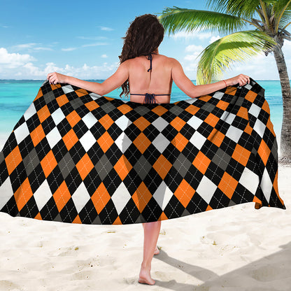 Orange Black Grey And White Argyle Print Beach Sarong Wrap