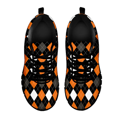 Orange Black Grey And White Argyle Print Black Sneakers