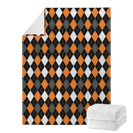 Orange Black Grey And White Argyle Print Blanket