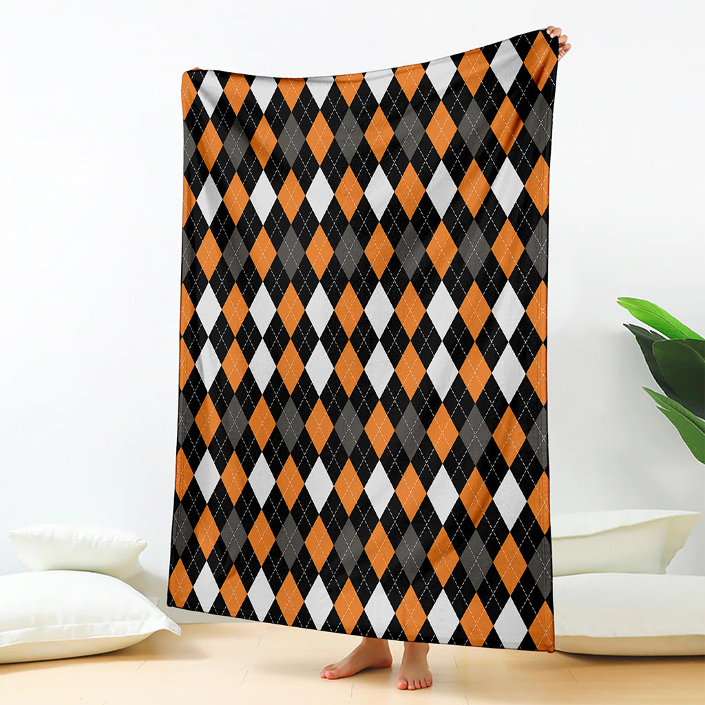 Orange Black Grey And White Argyle Print Blanket