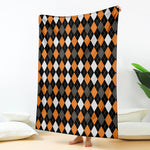 Orange Black Grey And White Argyle Print Blanket