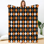 Orange Black Grey And White Argyle Print Blanket