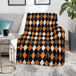 Orange Black Grey And White Argyle Print Blanket