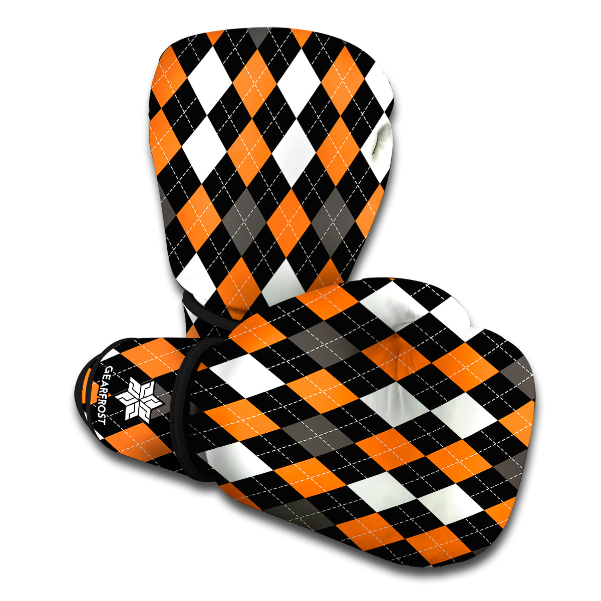Orange Black Grey And White Argyle Print Boxing Gloves