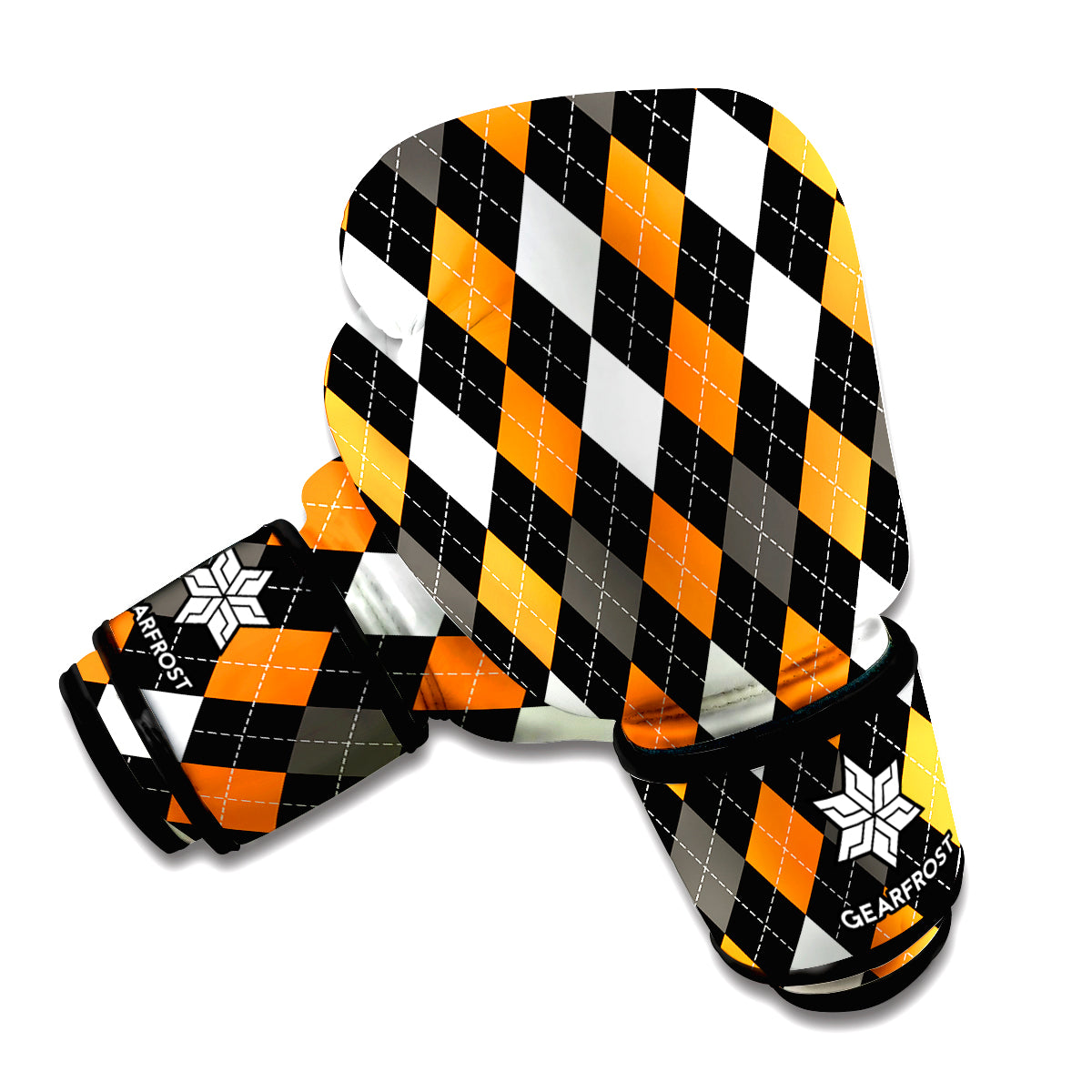 Orange Black Grey And White Argyle Print Boxing Gloves