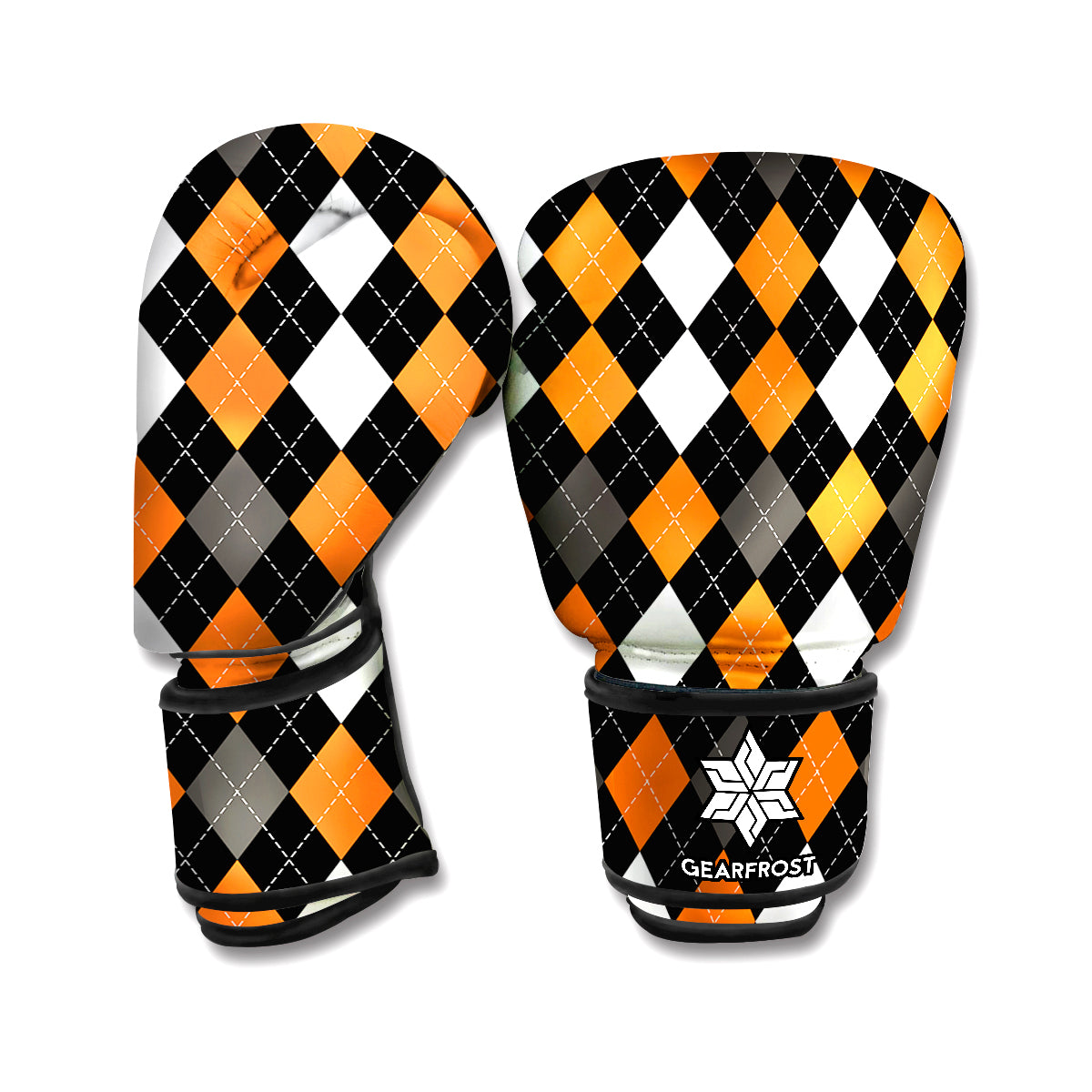 Orange Black Grey And White Argyle Print Boxing Gloves