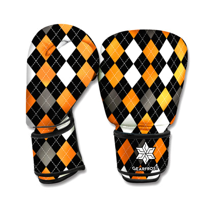 Orange Black Grey And White Argyle Print Boxing Gloves