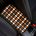 Orange Black Grey And White Argyle Print Car Center Console Cover