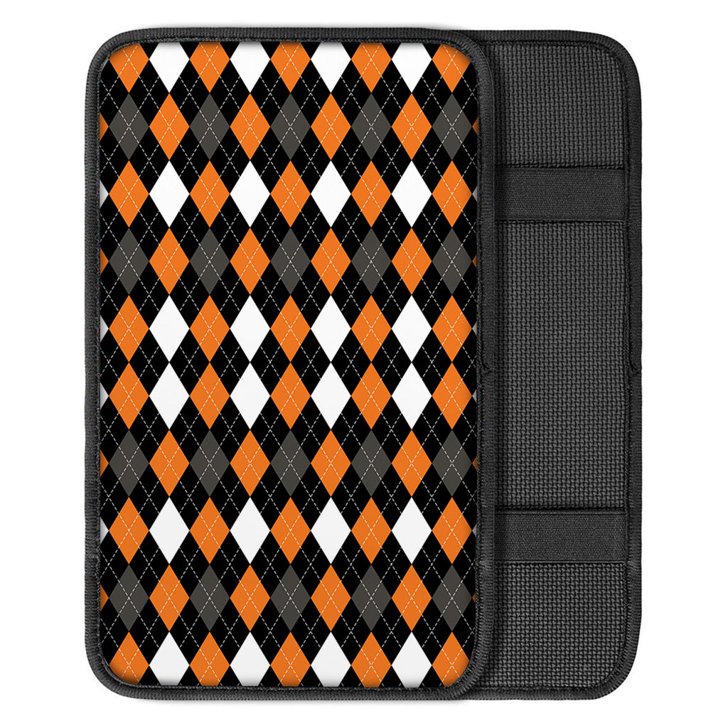 Orange Black Grey And White Argyle Print Car Center Console Cover