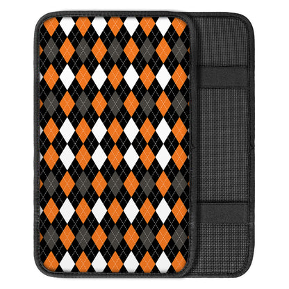 Orange Black Grey And White Argyle Print Car Center Console Cover