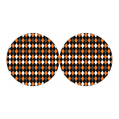 Orange Black Grey And White Argyle Print Car Coasters