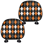 Orange Black Grey And White Argyle Print Car Headrest Covers