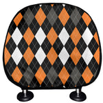 Orange Black Grey And White Argyle Print Car Headrest Covers
