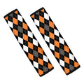 Orange Black Grey And White Argyle Print Car Seat Belt Covers
