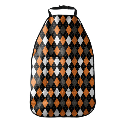 Orange Black Grey And White Argyle Print Car Seat Organizers