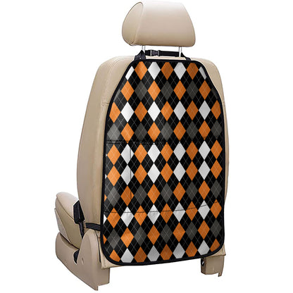 Orange Black Grey And White Argyle Print Car Seat Organizers