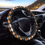 Orange Black Grey And White Argyle Print Car Steering Wheel Cover