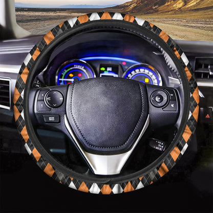 Orange Black Grey And White Argyle Print Car Steering Wheel Cover