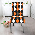 Orange Black Grey And White Argyle Print Dining Chair Slipcover