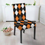 Orange Black Grey And White Argyle Print Dining Chair Slipcover