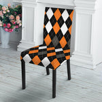 Orange Black Grey And White Argyle Print Dining Chair Slipcover