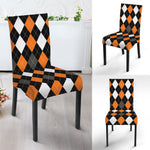 Orange Black Grey And White Argyle Print Dining Chair Slipcover
