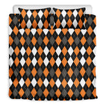 Orange Black Grey And White Argyle Print Duvet Cover Bedding Set