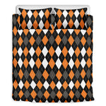 Orange Black Grey And White Argyle Print Duvet Cover Bedding Set