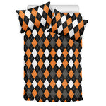 Orange Black Grey And White Argyle Print Duvet Cover Bedding Set
