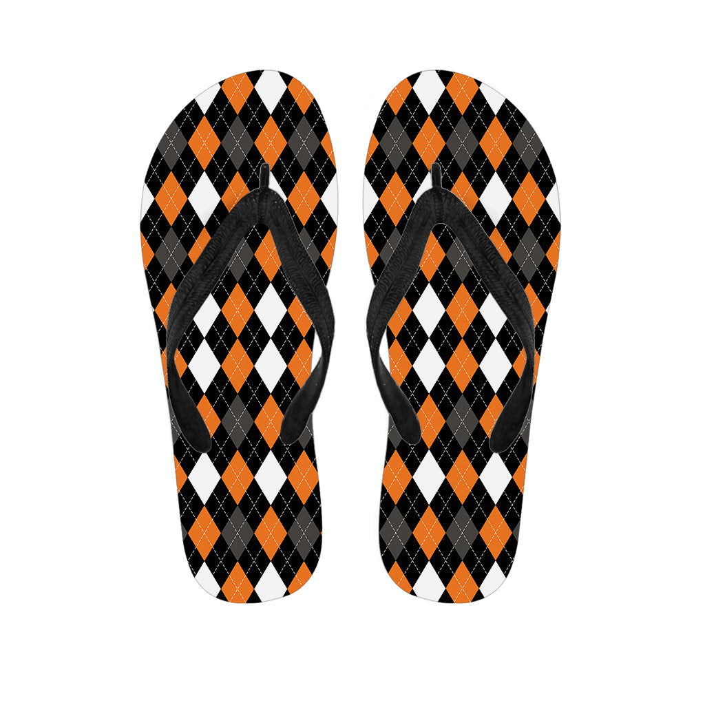 Orange Black Grey And White Argyle Print Flip Flops